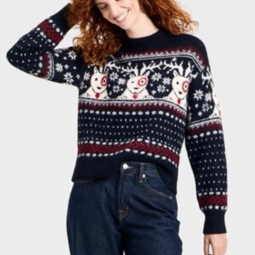 Women's NWT Long Sleeve Cozy Alpine Target Bullseye Dog Crewneck Sweater XL